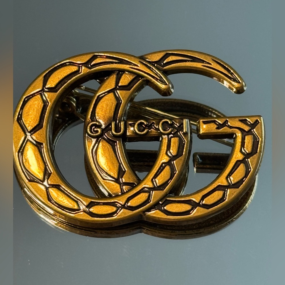 Gold Snake Motif Lettered Brooch